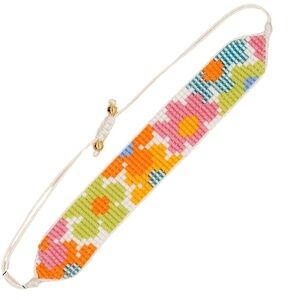 Hand made Floral Seed Bead Bracelet in Spring Colours